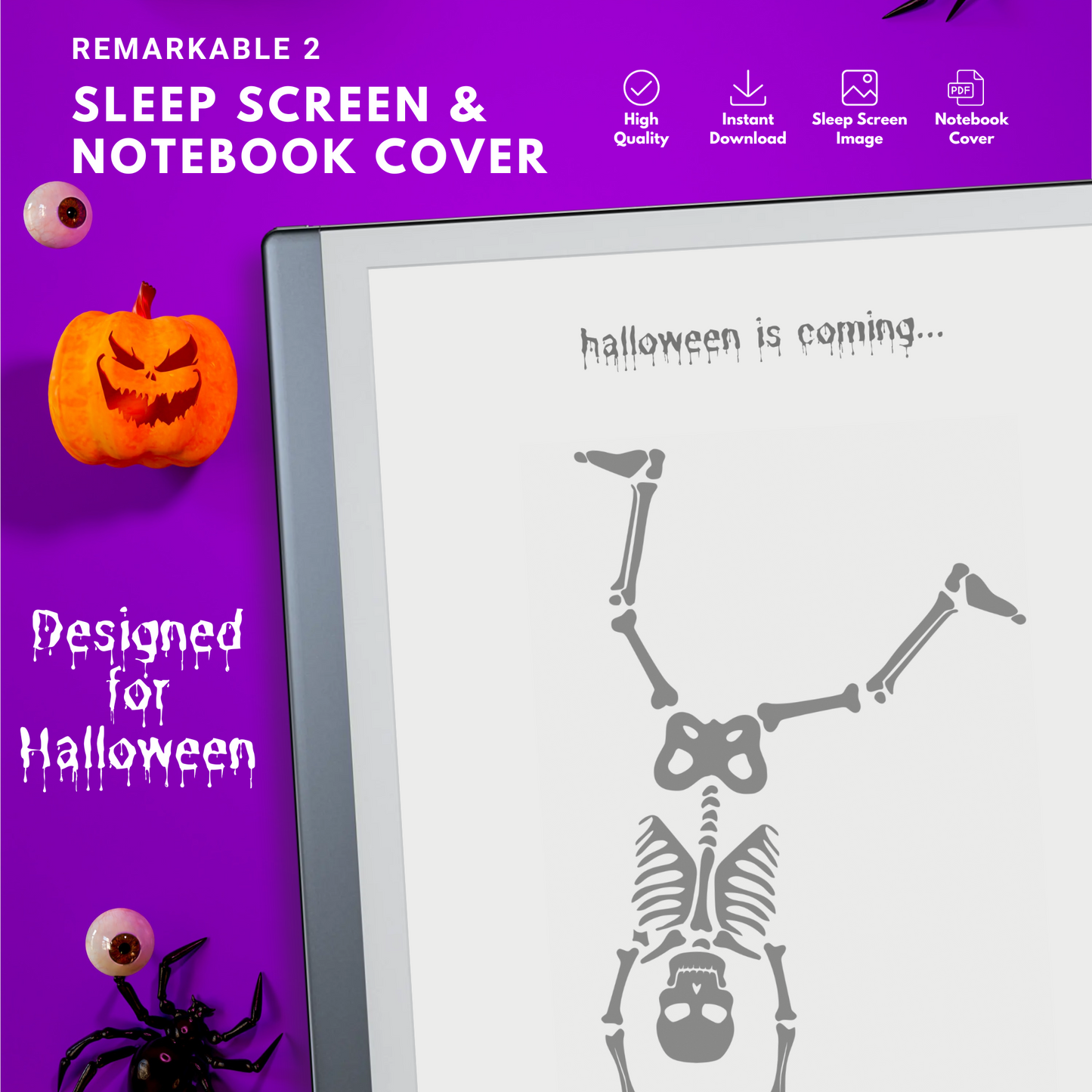 Remarkable 2 Halloween Skeleton Sleep Screen & Notebook Cover