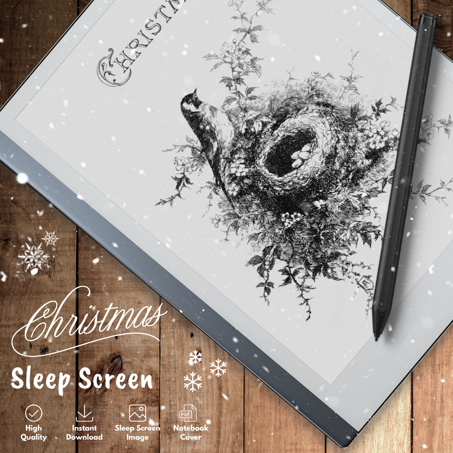This is a Digital Download of Christmas Sleep Screen and Notebook Cover designed exclusively for Remarkable 2.