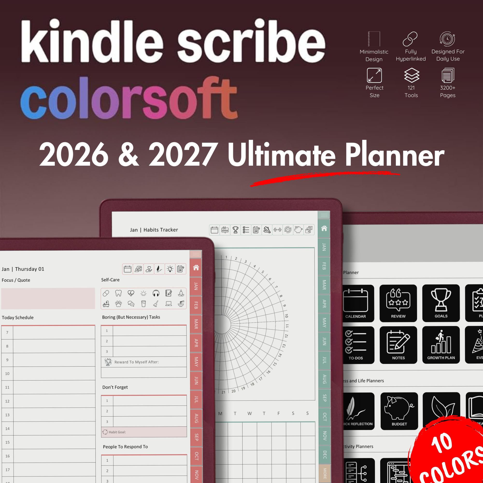 Kindle Scribe Colorsoft Template Planner for 2026 & 2027 EInk Elysium