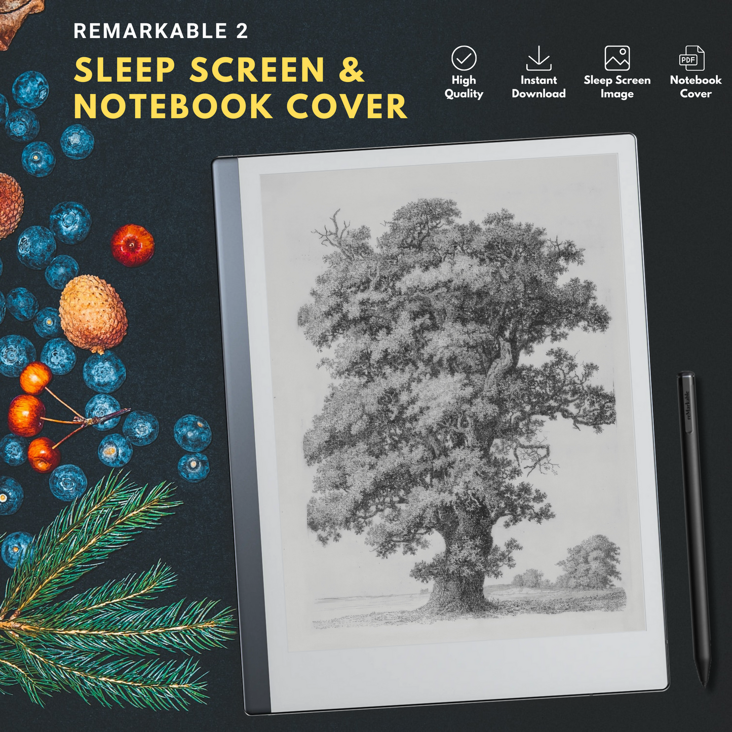 This is a Digital Download of Sleep Screen and Notebook Cover crafted specifically for the Remarkable 2.