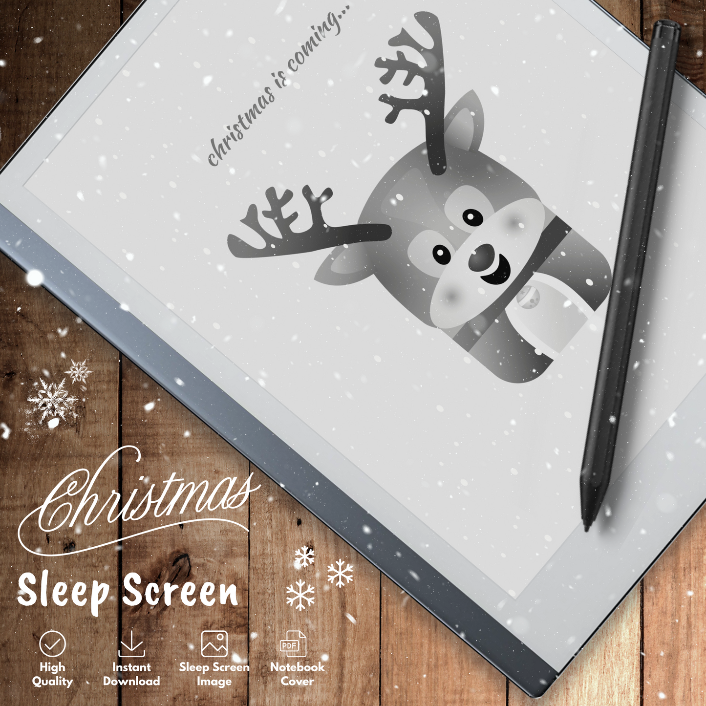 This is a Digital Download of Christmas Sleep Screen and Notebook Cover designed exclusively for Remarkable 2.