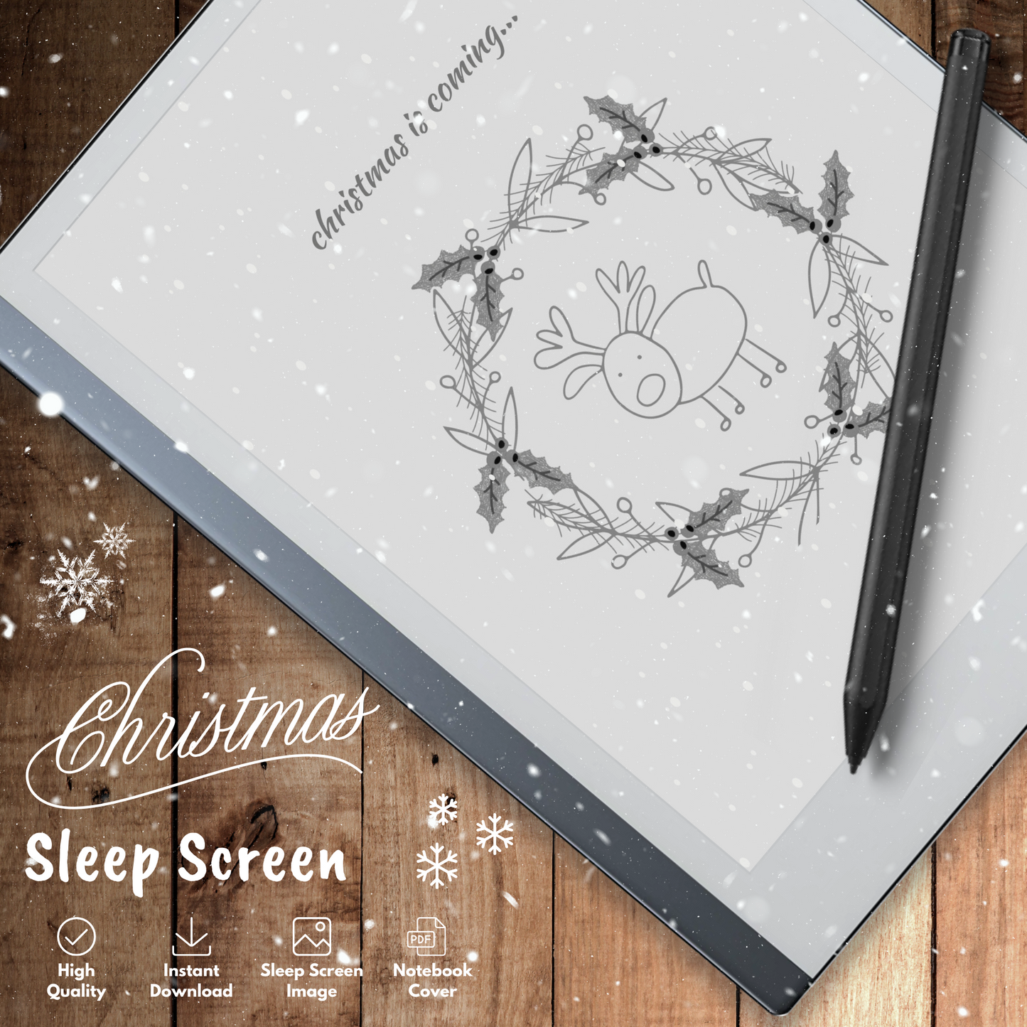 This is a Digital Download of Christmas Sleep Screen and Notebook Cover designed exclusively for Remarkable 2.