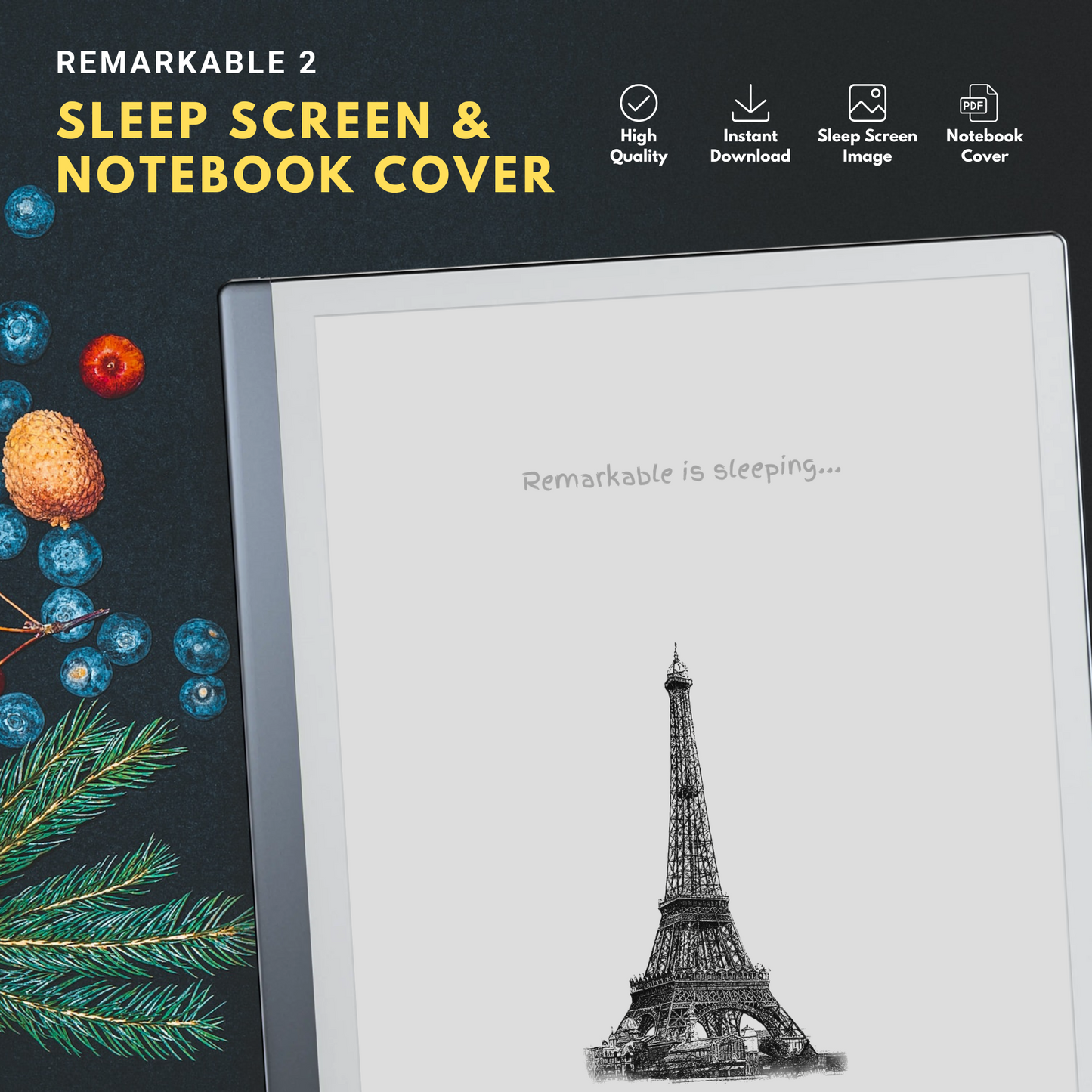 This is a Digital Download of Sleep Screen and Notebook Cover crafted specifically for the Remarkable 2.