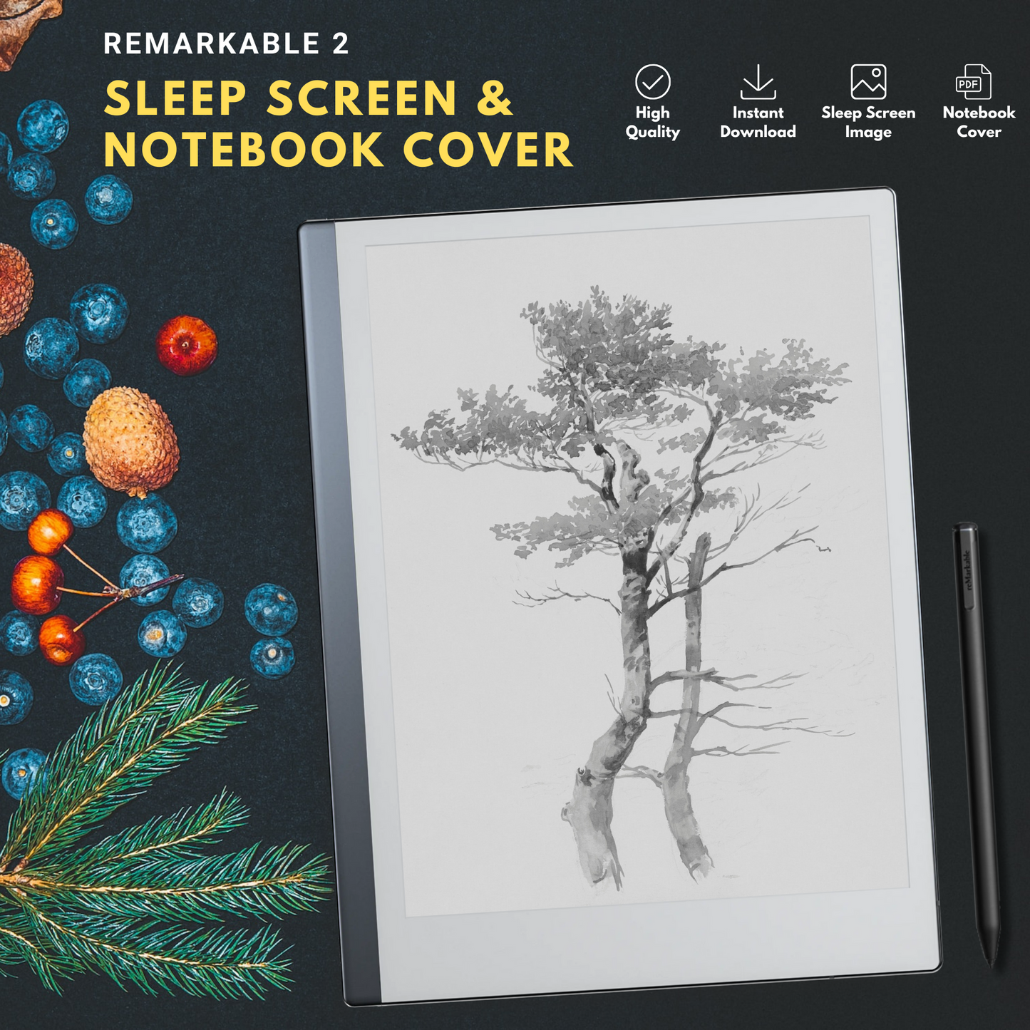 Remarkable 2 Sleep Screen & Notebook Cover Artwork - Deciduous Tree