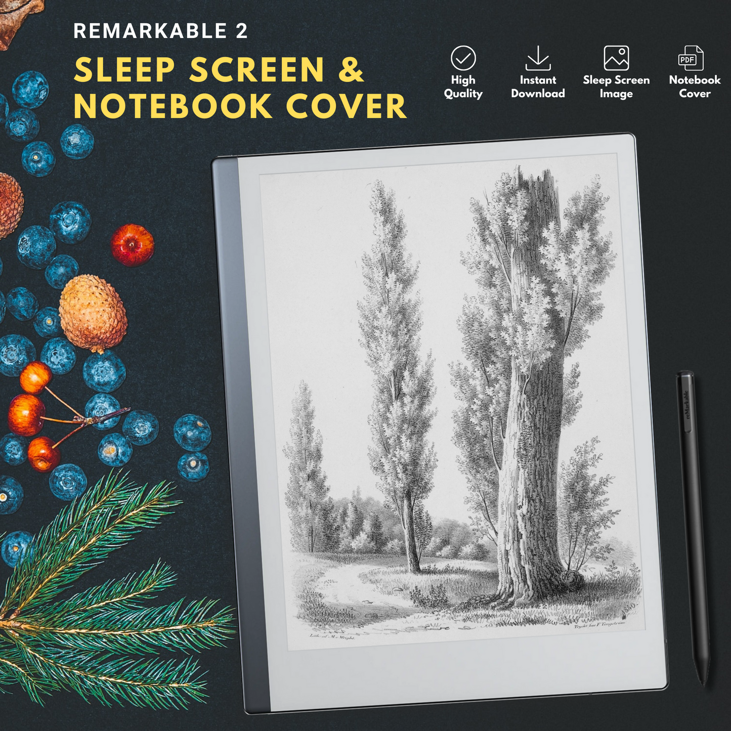 Remarkable 2 Sleep Screen & Notebook Cover Artwork - Unique Handmade Tree Artistry
