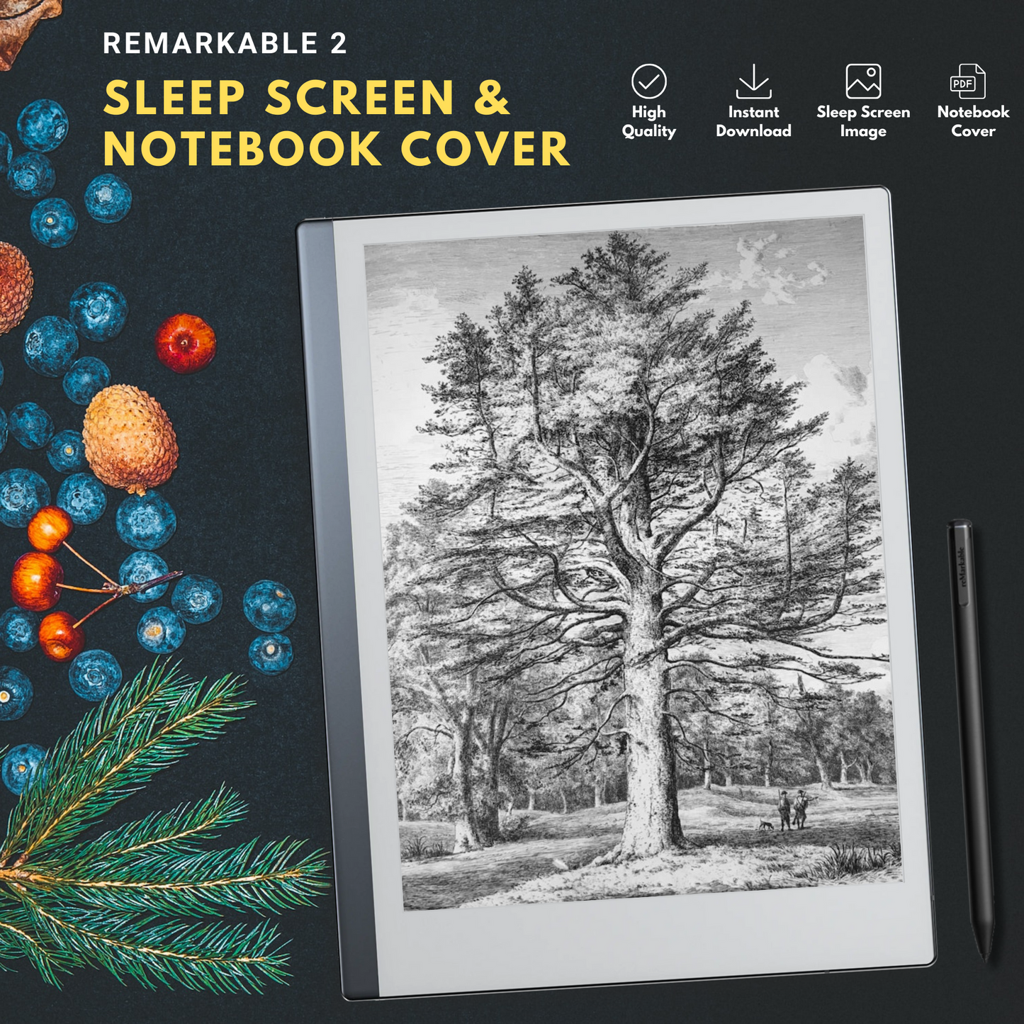 Remarkable 2 Sleep Screen & Notebook Cover Artwork - Creative Tree Sketches by Hand