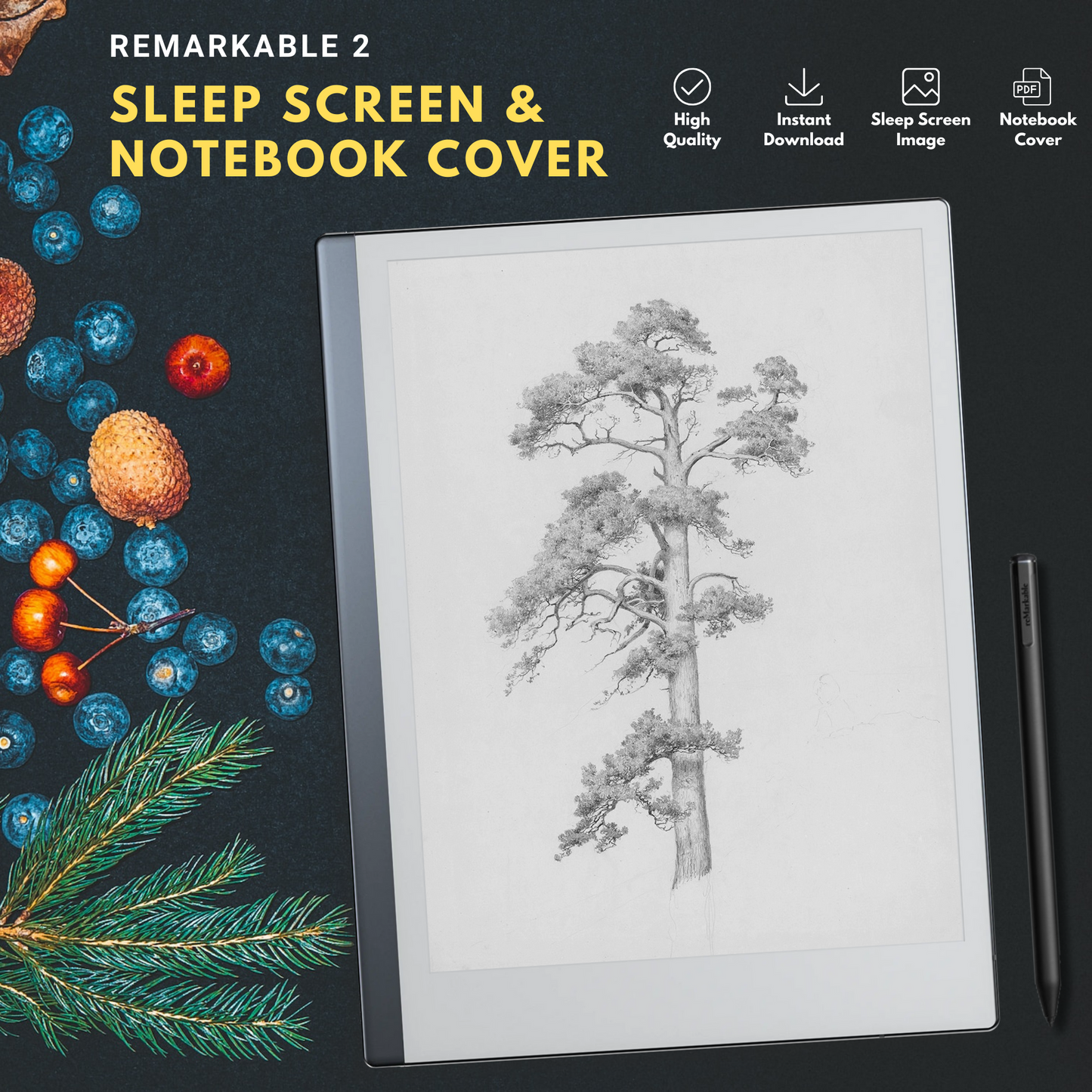 Remarkable 2 Sleep Screen & Notebook Cover Artwork - Inspirational Hand-Drawn Foliage Art