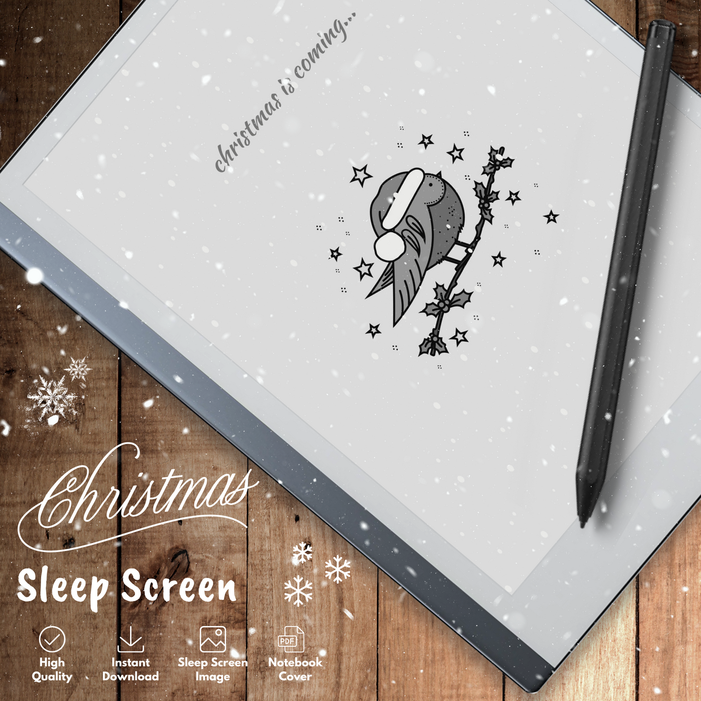 This is a Digital Download of Christmas Sleep Screen and Notebook Cover designed exclusively for Remarkable 2.