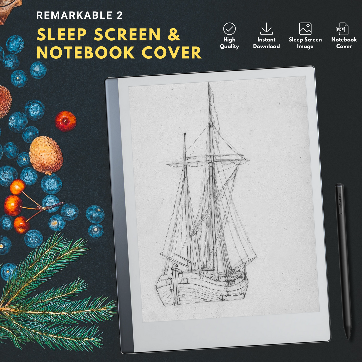 This is a Digital Download of Sleep Screen and Notebook Cover crafted specifically for the Remarkable 2.