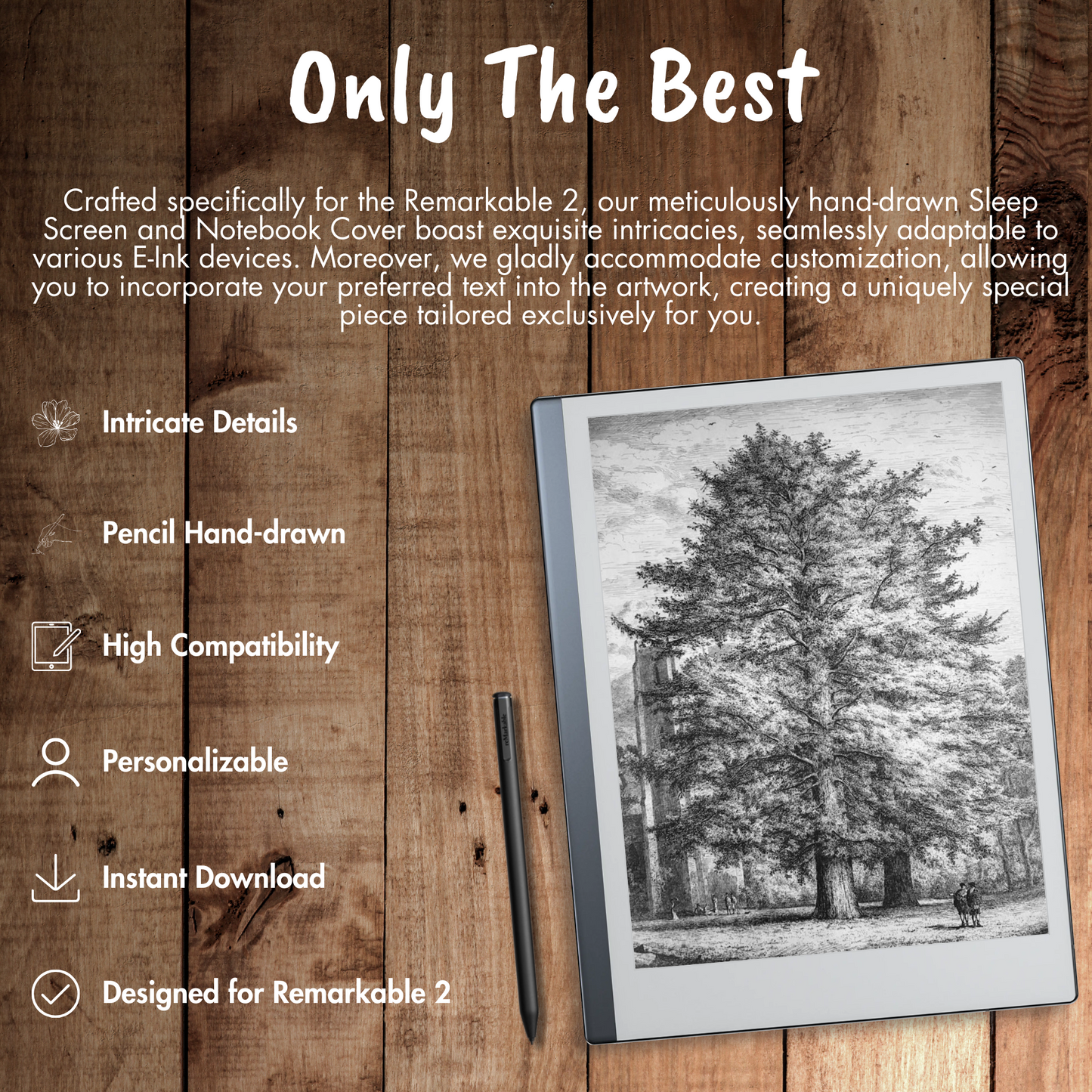 Remarkable 2 Sleep Screen & Notebook Cover Artwork - Artistic Foliage Drawings Created by Hand