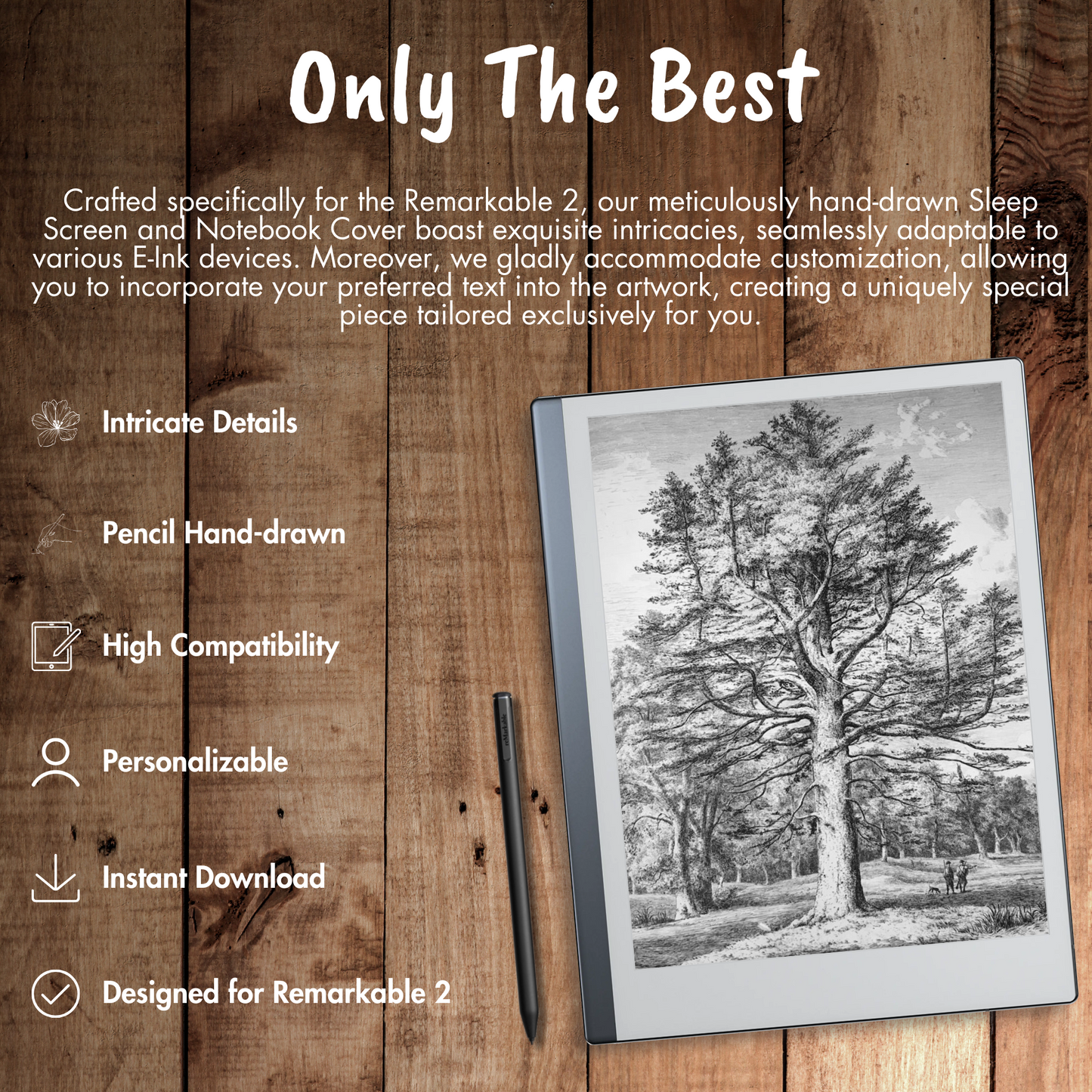 Remarkable 2 Sleep Screen & Notebook Cover Artwork - Creative Tree Sketches by Hand