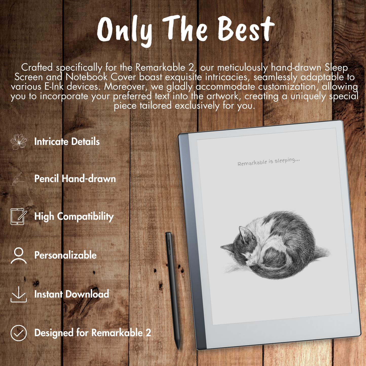 Remarkable 2 Sleep Screen & Notebook Cover Artwork - Hand-drawn Adorable Sleeping Cat