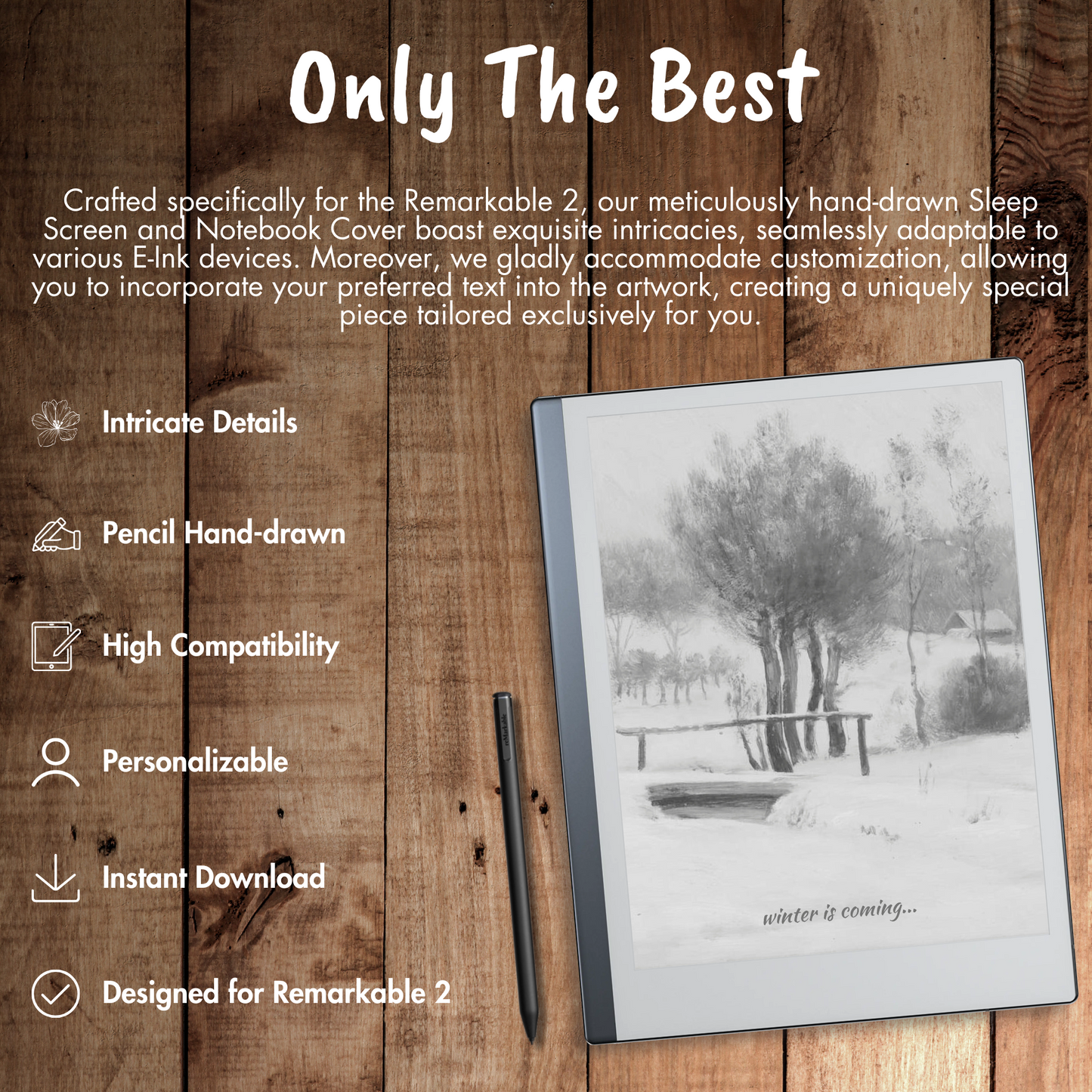 Elevate your Christmas cheer with our PREMIUM Remarkable 2 Sleep Screen & Notebook Cover Artwork. Instantly download personalized, intricately detailed hand-drawn images that beautifully capture the enchantment of the season. Customize your sleep experience with heartwarming scenes, ensuring a cozy and delightful rest during this joyful time of the year.