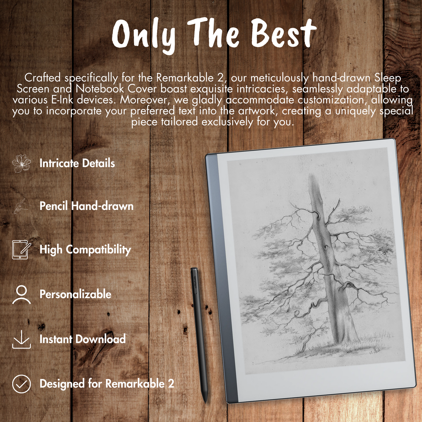 Remarkable 2 Sleep Screen & Notebook Cover Artwork - Original Hand-Rendered Tree Drawings