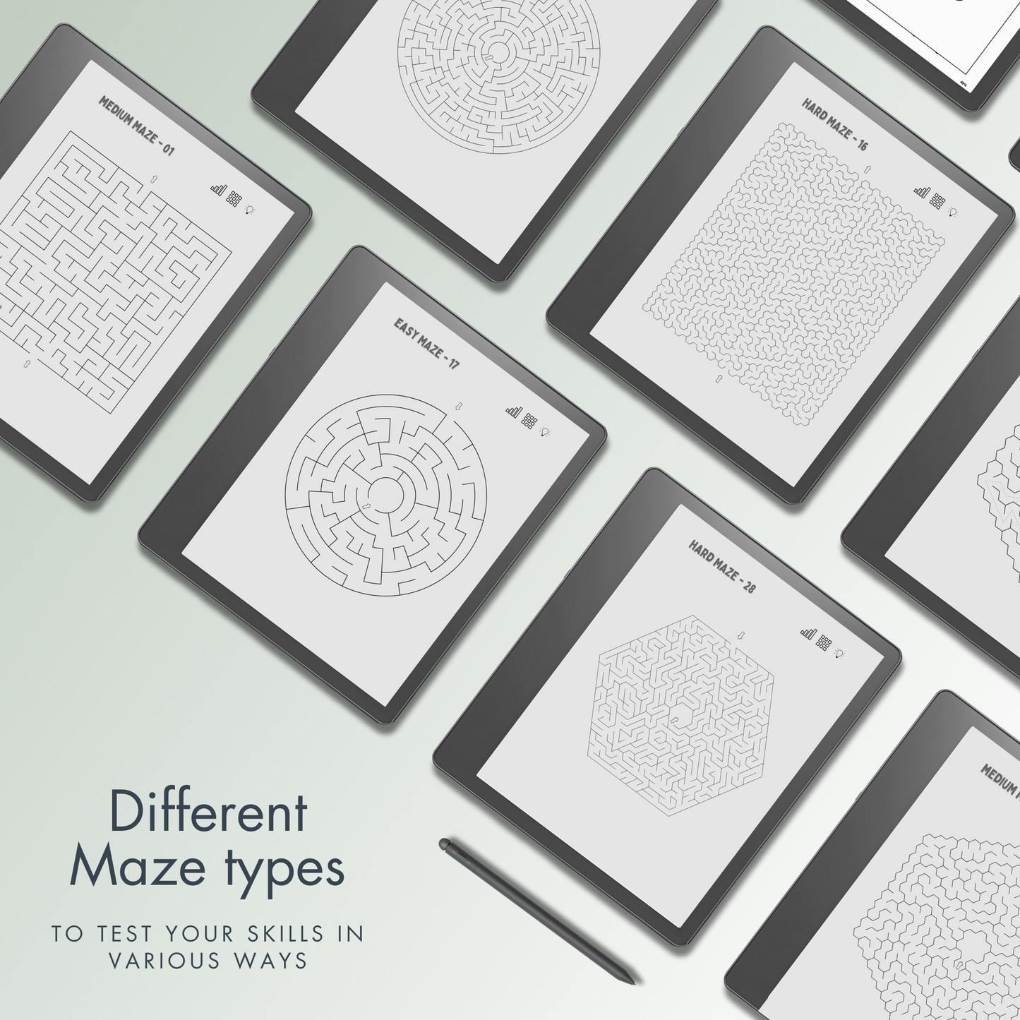 Kindle Scribe Maze Puzzle in different types.