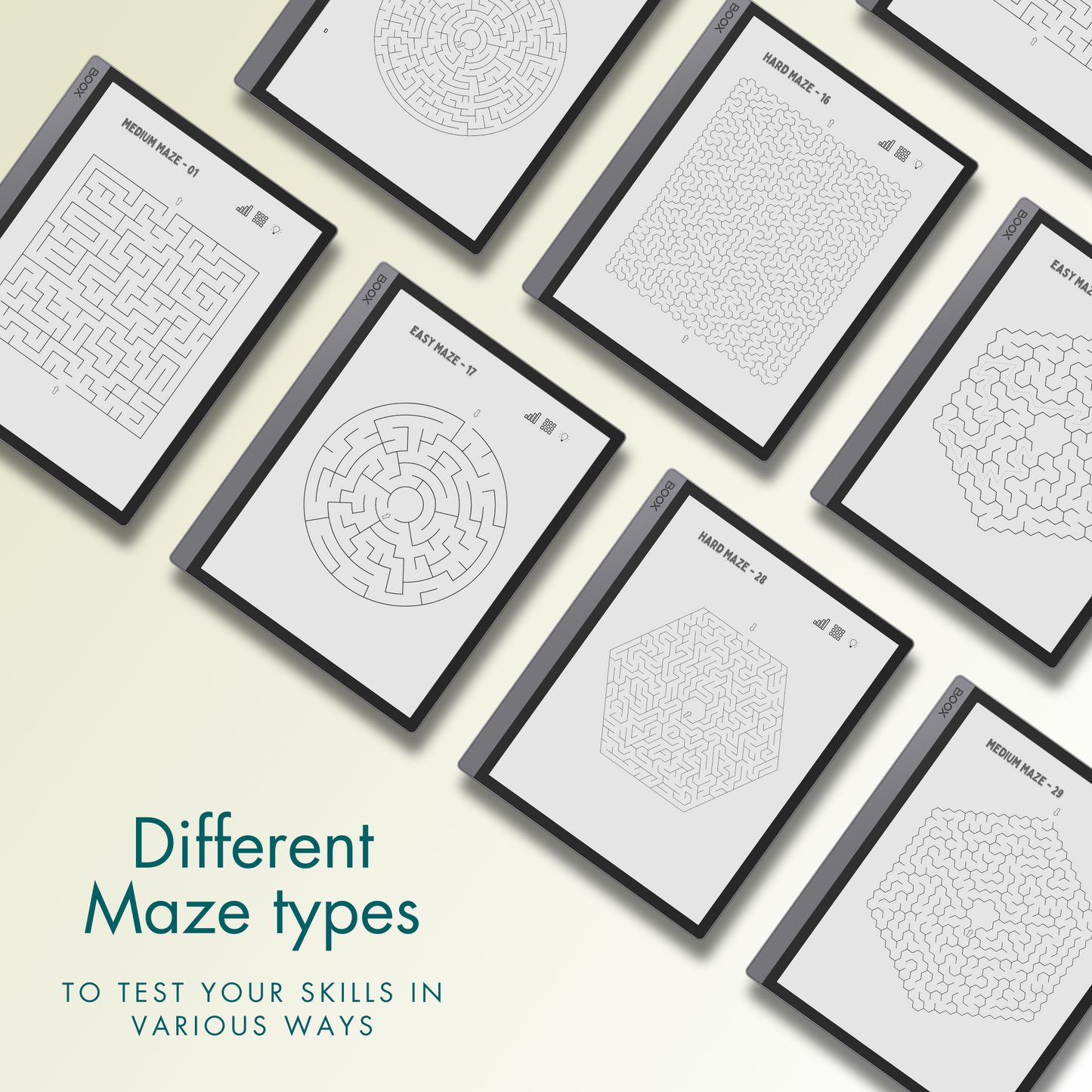 Onyx Boox Maze Puzzles in different types.