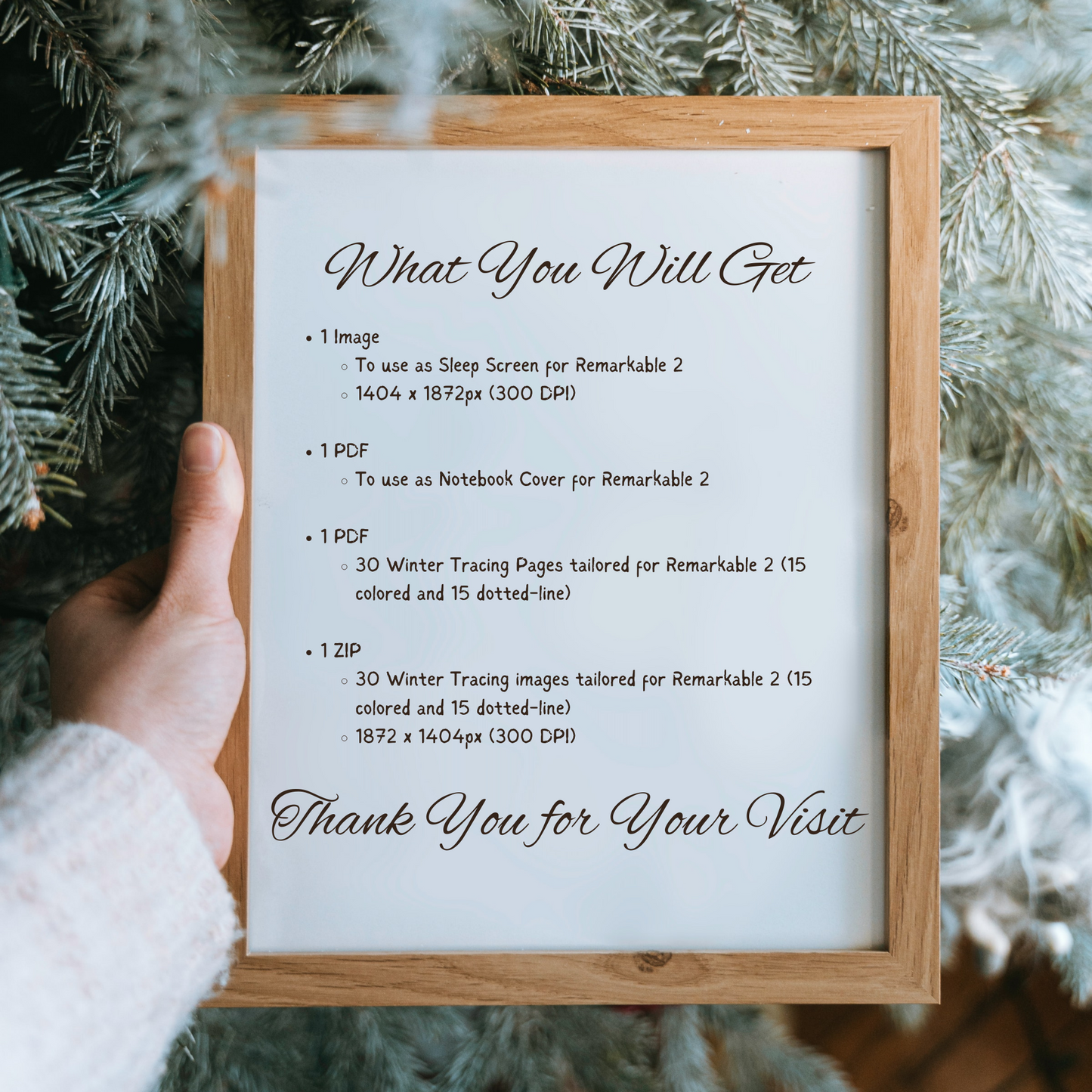 You will get 1 Image file to use as Sleep Screen Cover, 1 PDF file to use as Notebook Cover, 1 PDF file with 15 Christmas Tracing Pages and 1 ZIP file with 15 Christmas Tracing Pages (300 DPI).