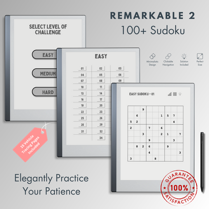This is a Digital Download of 100+ Sudoku Puzzles in 3 different levels tailored for Remarkable 2.