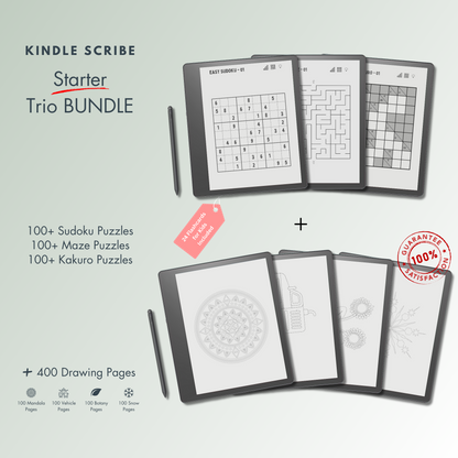 This is a Digital Bundle which includes Sudoku, Mazes and Kakuro Puzzles tailored for Kindle Scribe.