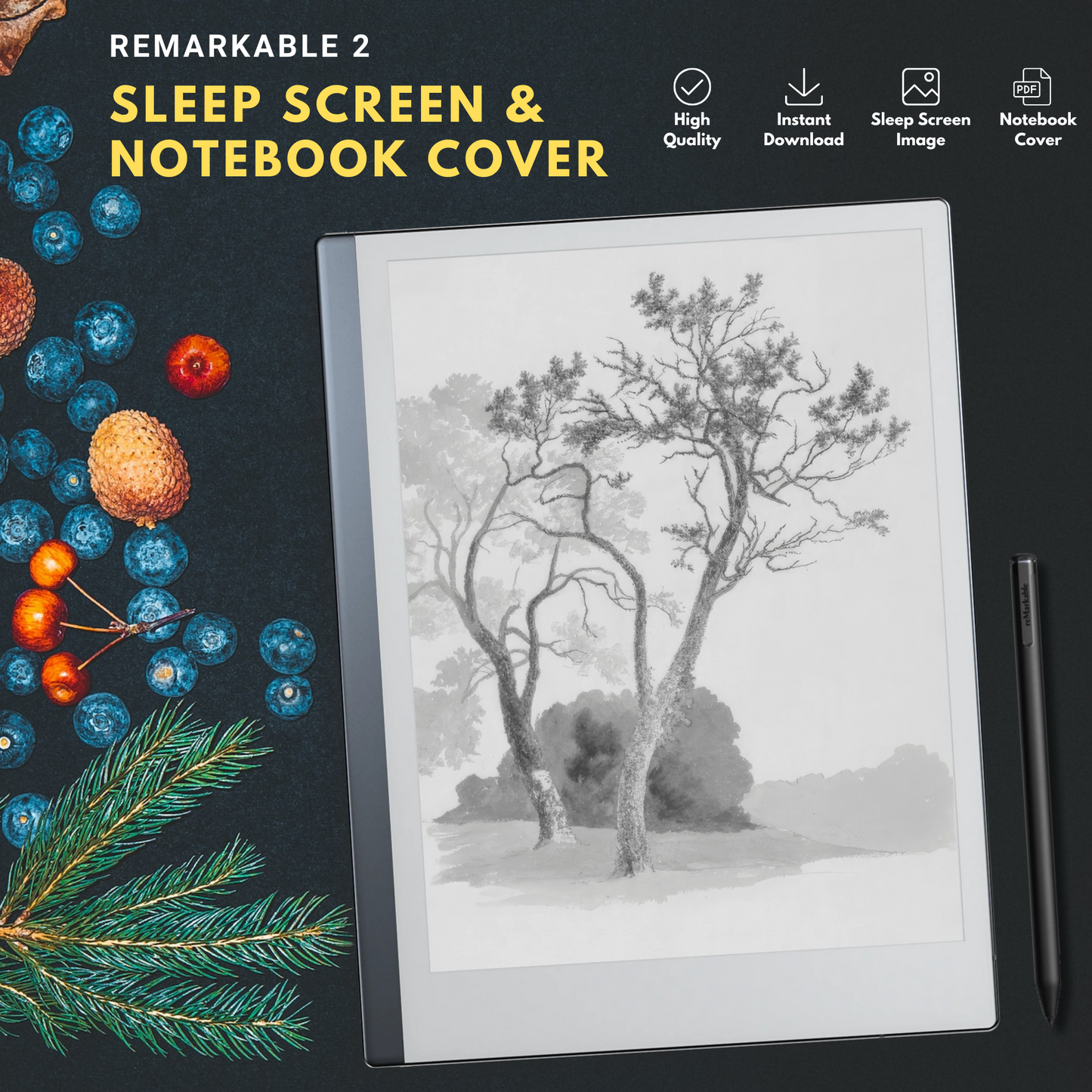 Remarkable 2 Sleep Screen & Notebook Cover Artwork - Orchard Trees