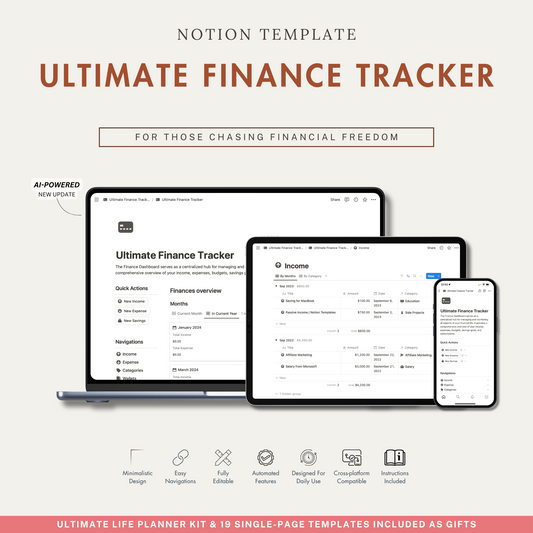 Notion Templates, Notion Finance Tracker.