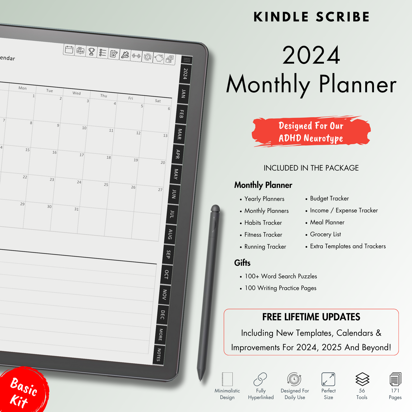 Monthly Planner 2024 for Kindle Scribe.