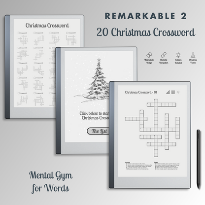 This is a Digital Download of 20 Christmas Crossword Puzzles designed for Remarkable 2.