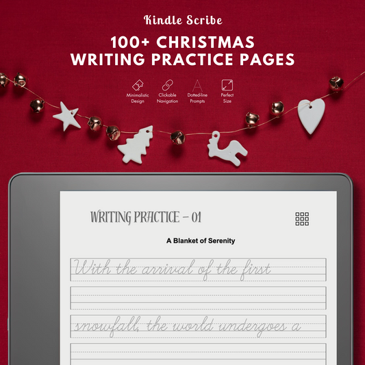 This is a Digital Download of Christmas-themed Handwriting Dotted-line Pages designed for Kindle Scribe. 