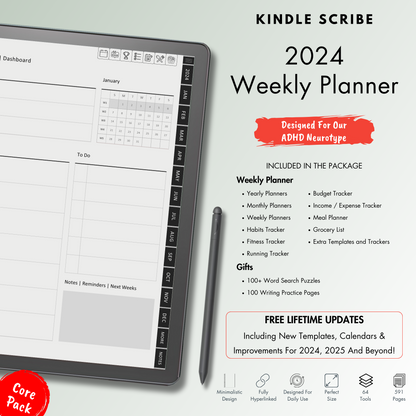 Weekly Planner 2024 for Kindle Scribe.