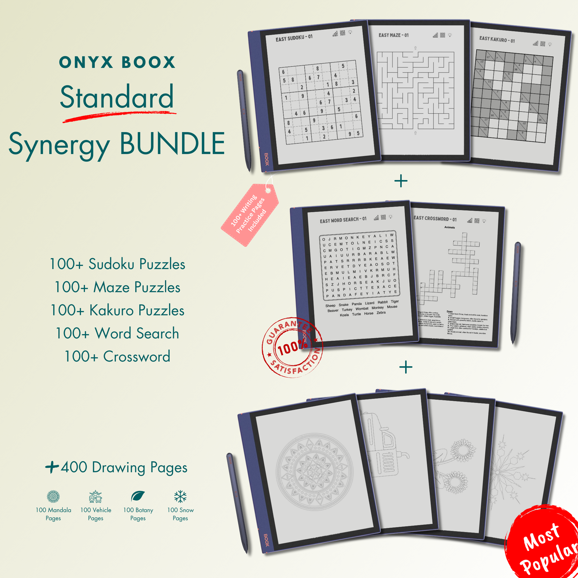 This is a Digital Bundle which includes Sudoku, Mazes, Kakuro, Word Search and Crossword Puzzles tailored for Onyx Boox. Compatible with Boox Note Air 1, Boox Note Air 2, Boox Note Air Plus, Boox Nova Air, Boox Nova Air C, Boox Tab Ultra and Boox Tab Ultra C.