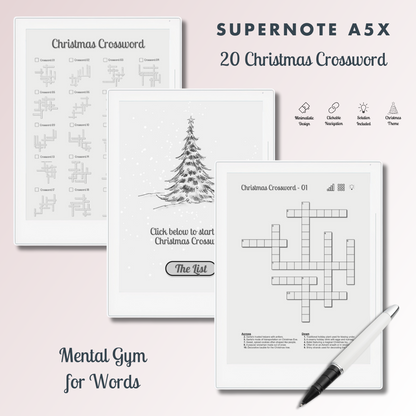 This is a Digital Download of 20 Christmas Crossword Puzzles designed for Supernote A5X and A6X.