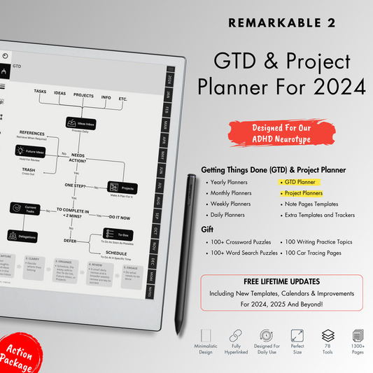 Getting Things Done and Project Planner 2024 for Remarkable 2.