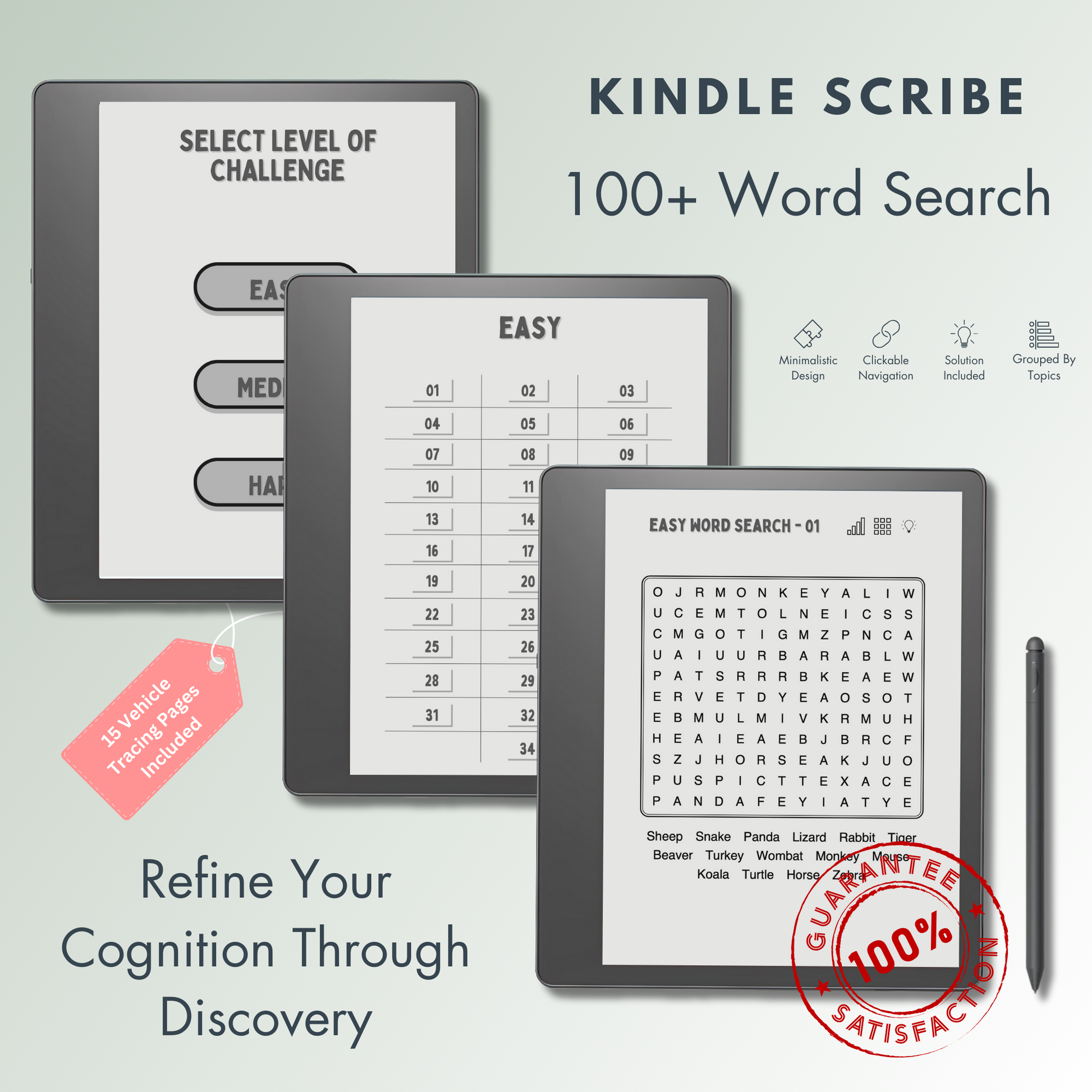 This is a Digital Download of 100+ Word Search Puzzles in 3 different levels tailored for Kindle Scribe.
