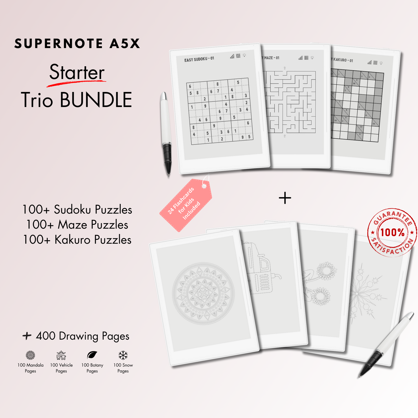 This is a Digital Bundle which includes Sudoku, Mazes and Kakuro Puzzles tailored for Supernote A5X and A6X.