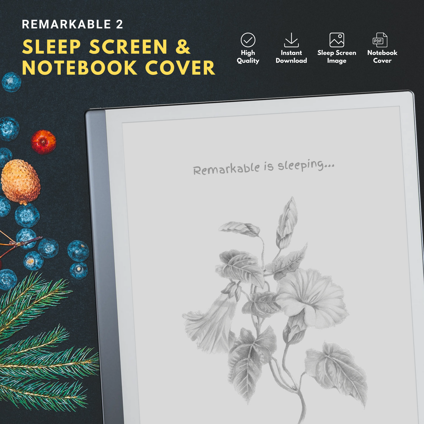 This is a Digital Download of Sleep Screen and Notebook Cover crafted specifically for the Remarkable 2.