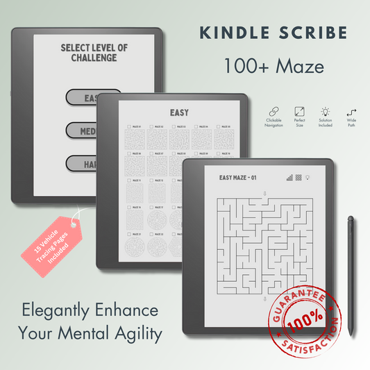 This is a Digital Download of 100+ Maze Puzzles in 3 different levels tailored for Kindle Scribe.