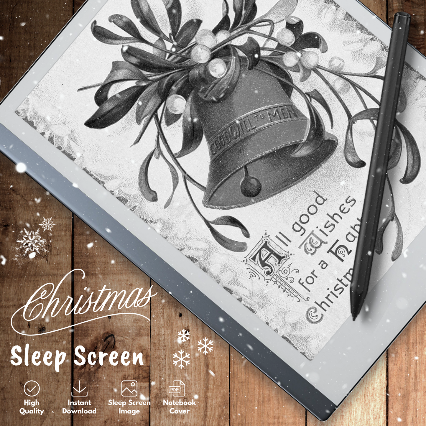 This is a Digital Download of Christmas Sleep Screen and Notebook Cover designed exclusively for Remarkable 2.