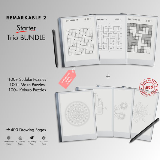 This is a Digital Bundle which includes Sudoku, Mazes and Kakuro Puzzles tailored for Remarkable 2.