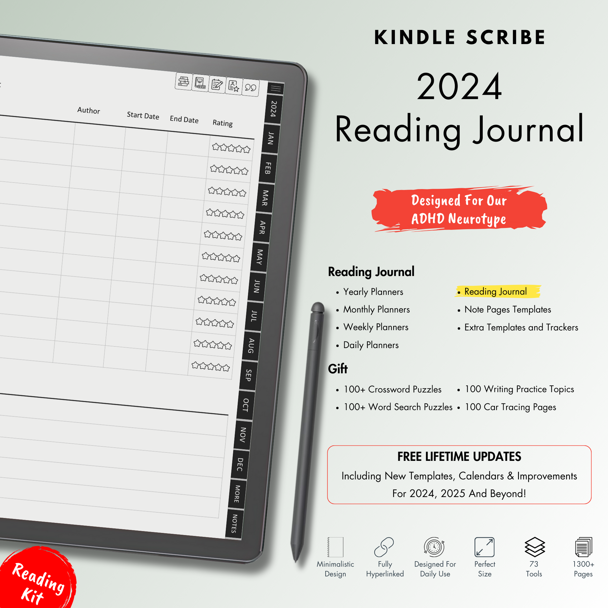 Reading Journal 2024 for Kindle Scribe.