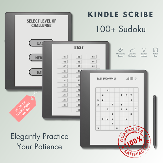 This is a Digital Download of 100+ Sudoku Puzzles in 3 different levels tailored for Kindle Scribe. 