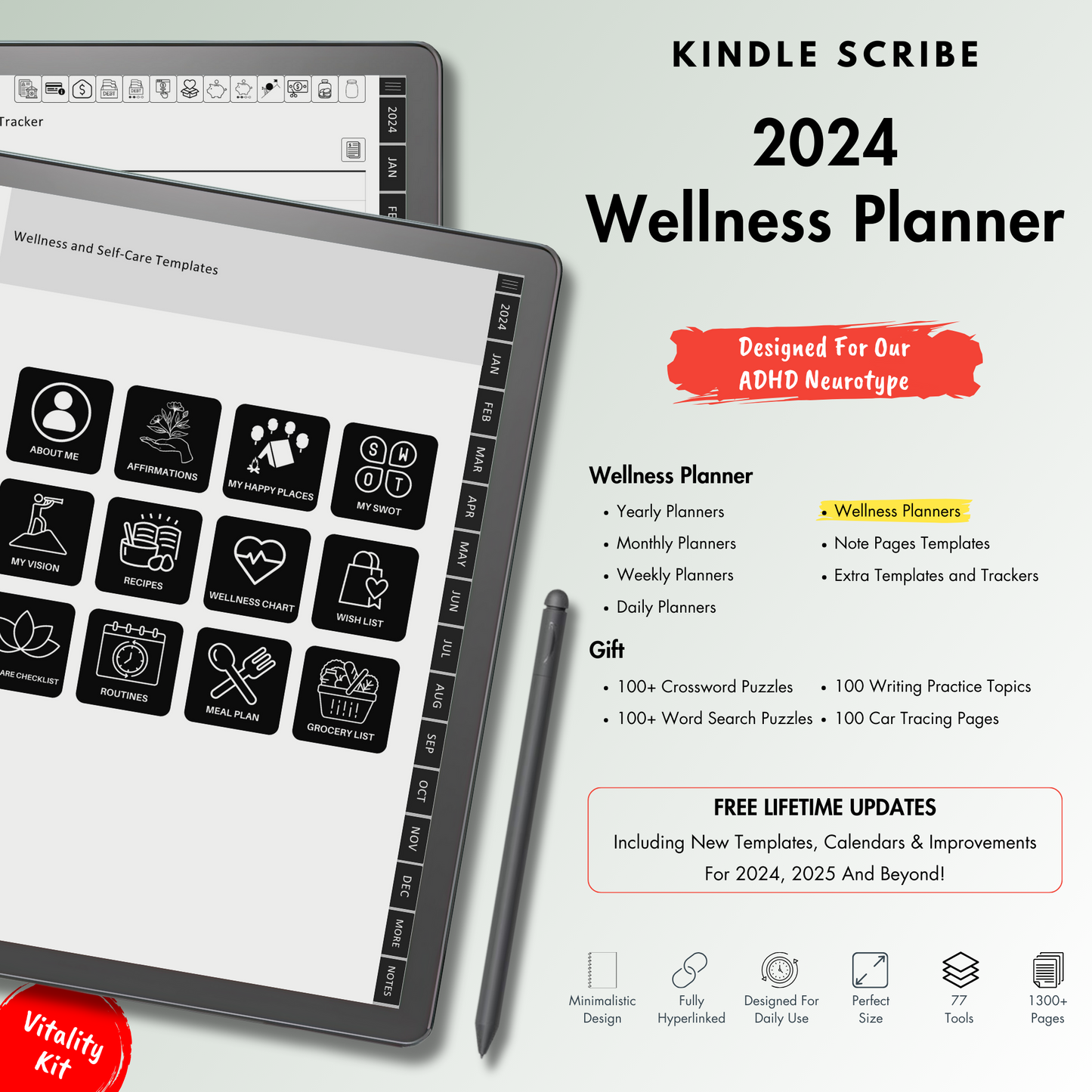 Wellness Planner 2024 for Kindle Scribe.