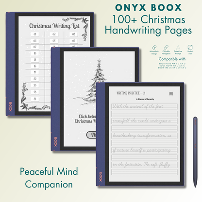 This is a Digital Download of Christmas-themed Handwriting Dotted-line Pages designed for Onyx Boox. Compatible with Boox Note Air 1, Boox Note Air 2, Boox Note Air Plus, Boox Nova Air, Boox Nova Air C, Boox Tab Ultra and Boox Tab Ultra C.