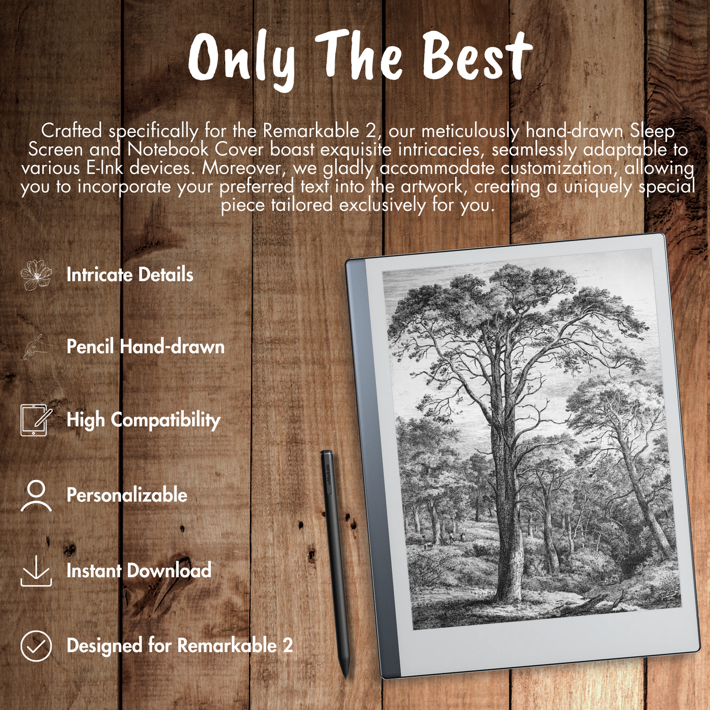 Remarkable 2 Sleep Screen & Notebook Cover Artwork - One-of-a-Kind Hand-Drawn Arboreal Artwork