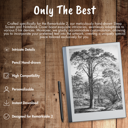 Remarkable 2 Sleep Screen & Notebook Cover Artwork - One-of-a-Kind Hand-Drawn Arboreal Artwork