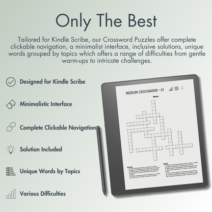 Our Crossword Puzzles offer complete clickable navigation, a minimalist interface, inclusive solutions, unique words grouped by topics which offers a range of difficulties from gentle warm-ups to intricate challenges.