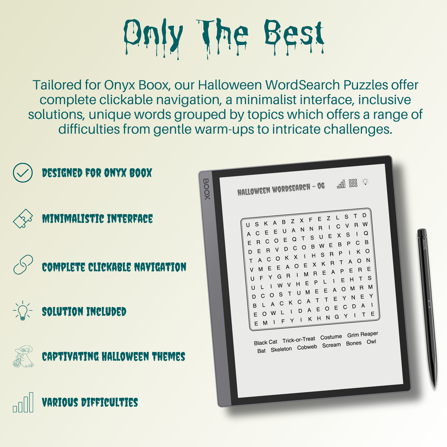 Onyx Boox Halloween Word Search Puzzles