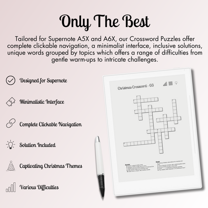 Our Crossword Puzzles offer complete clickable navigation, a minimalist interface, inclusive solutions, unique holiday-themed words for Christmas, which offers a range of difficulties from gentle warm-ups to intricate challenges, perfect for getting into the festive spirit.
