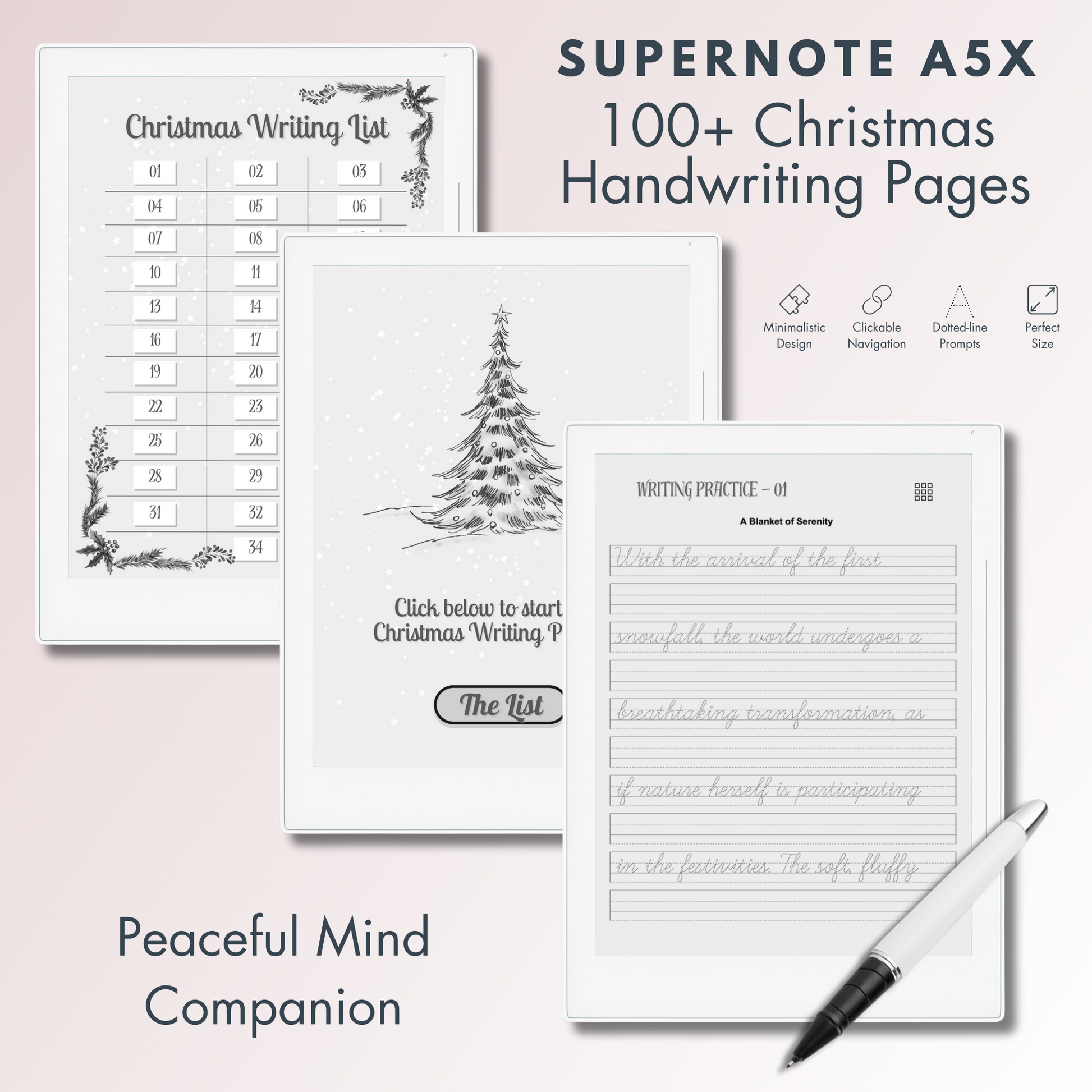 This is a Digital Download of Christmas-themed Handwriting Dotted-line Pages designed for Supernote A5X and A6X. 