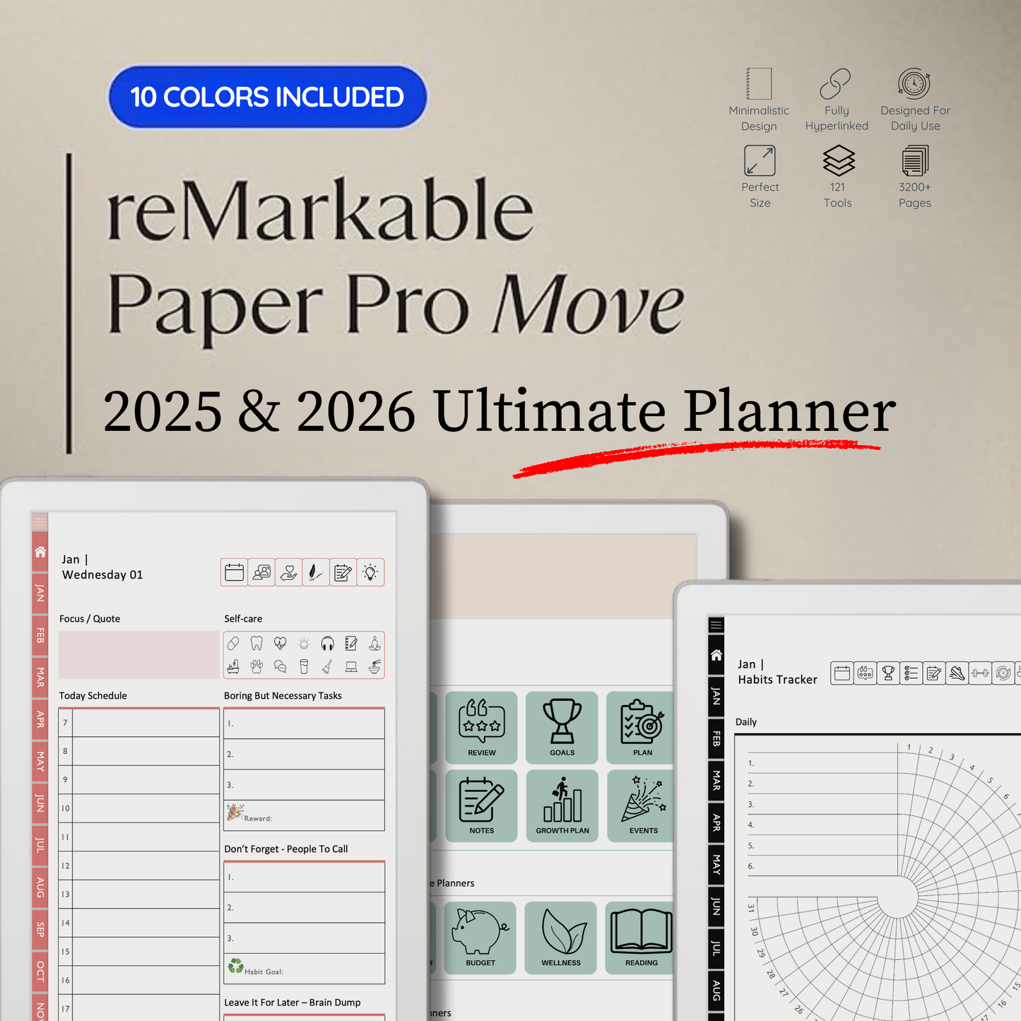 Remarkable Paper Pro Move Ultimate Planner for 2025 & 2026