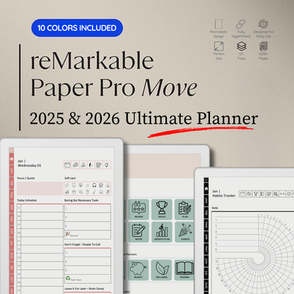 Remarkable Paper Pro Move Ultimate Planner for 2025 & 2026